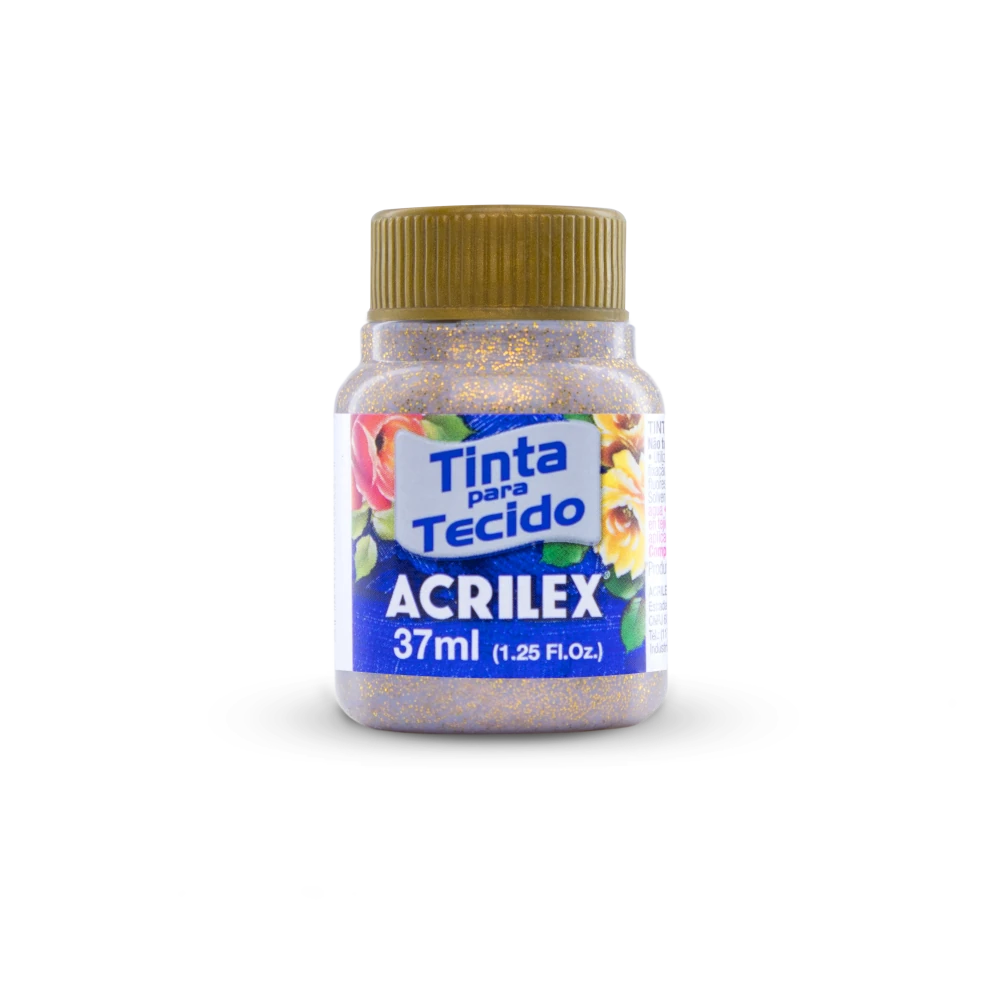 05040_tinta_tecido_glitter_37ml_201_ouro Acrilex - Pintura Para Tela Glitter 37Ml - Imagen 1
